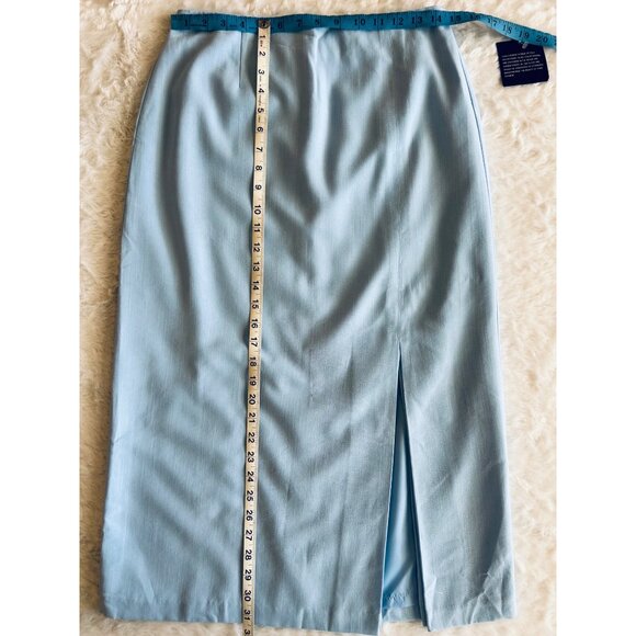 Light Blue Sag Harbor Midi Skirt w/ Front Slit & Back Zip Closure Size 8P Petite - Picture 2 of 5